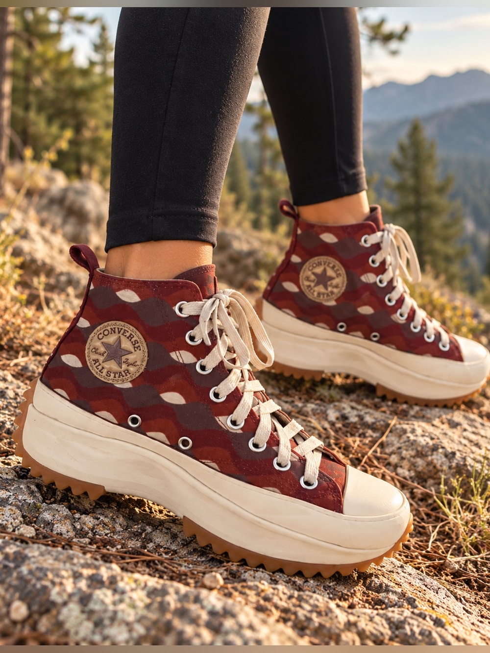 Converse All Star Lugged Platform High Top Burgundy Camo Sneakers